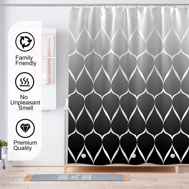 TIKABC Shower Curtain Liner, 4G PEVA Shower Liner, Plastic Waterproof Shower Curtains, with Grommet Holes and 3 Magnetic Weights(Gradient Black Gird) - Image 5